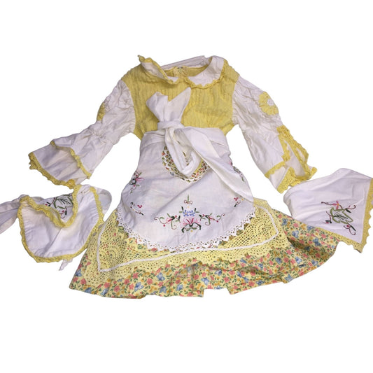 Unique Handmade Vintage Costume / Outfit with Yellow Bloomers, Detailed Apron, Headscarf & Detailing