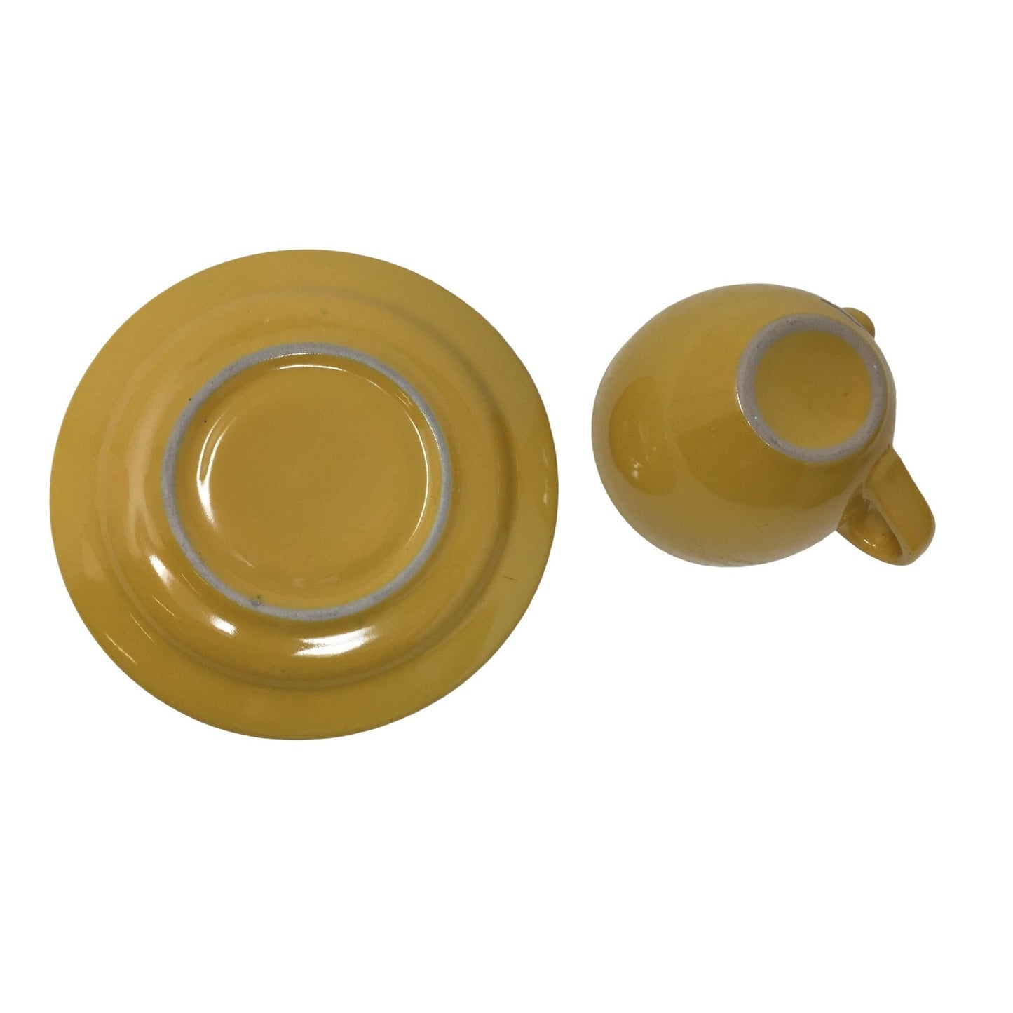 Vintage Mustard Yellow Smiling Face Cup and Saucer Set - 3d Nose - Cute Features