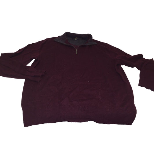 Club Room Men's Large Quarter Zip Maroon Sweater with Gray Collar