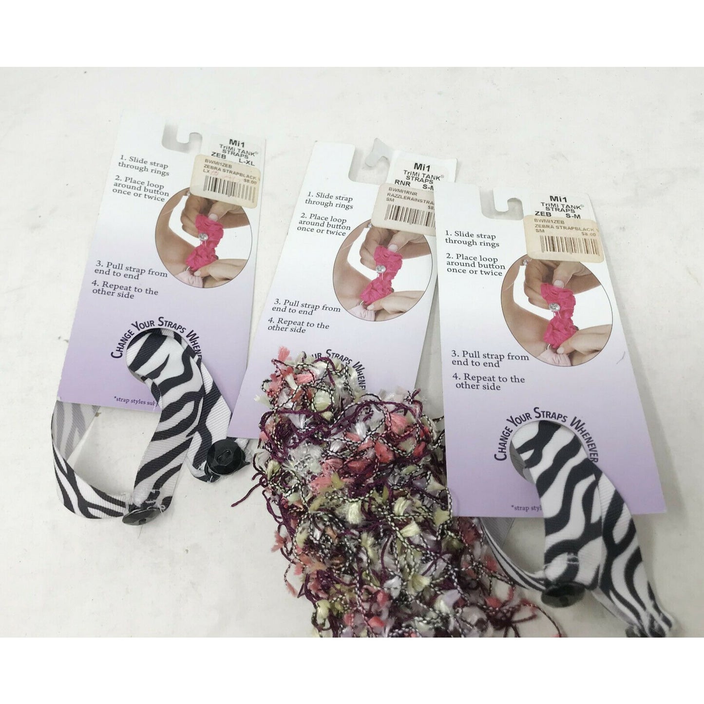 TriMI TANK STRAPS (set of 3) Zebra Print & Razzler ( L-XL & S-M)