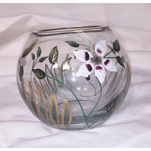 CRYSTAL CLEAR Gold Trim FLOWERS Leaves Candle Holder from Romania