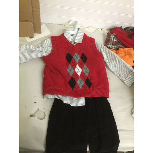 Boys 3 PC Dress Up Outfit Red Argyle Sweater, Shirt & Pants 24mos