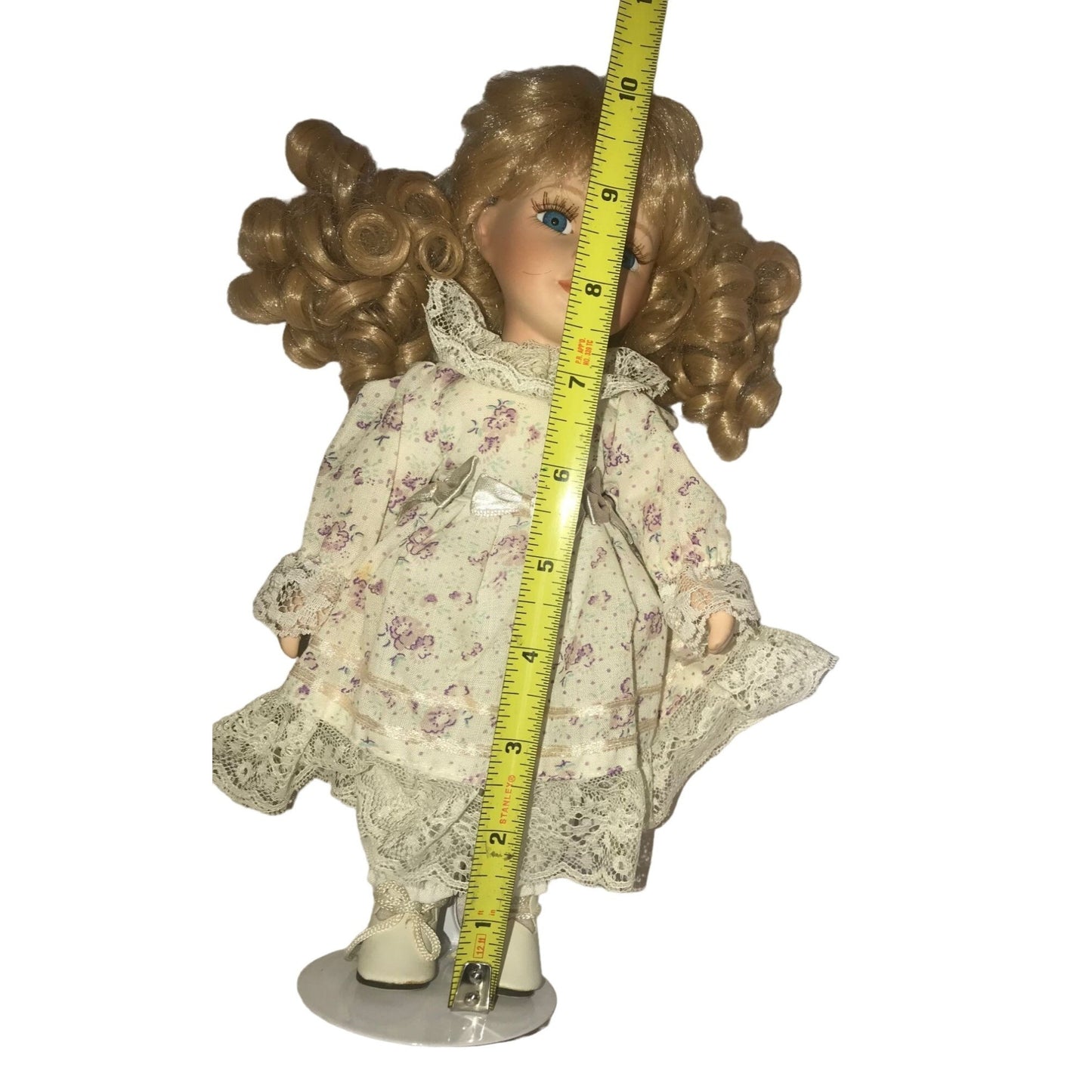 Sweet Faced 10" Porcelain doll - Fun long blonde curly Q Pigtails & big blue eyes - Beautiful face - great starter doll for your budding