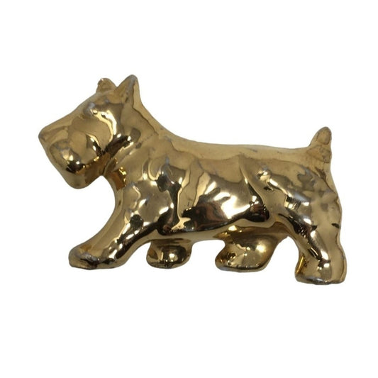 Vintage Shiny Ceramic Gold Tone Painted Scottie Dog Figurine 2.5"