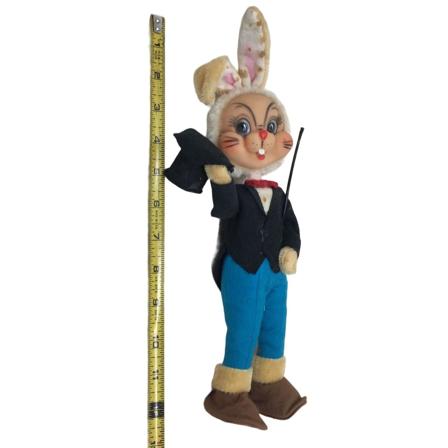 Unique Mid-Century Magician Rabbit with Top Hat, Jacket, Bow Tie & Cane - Creepy looking Rabbit Collectible