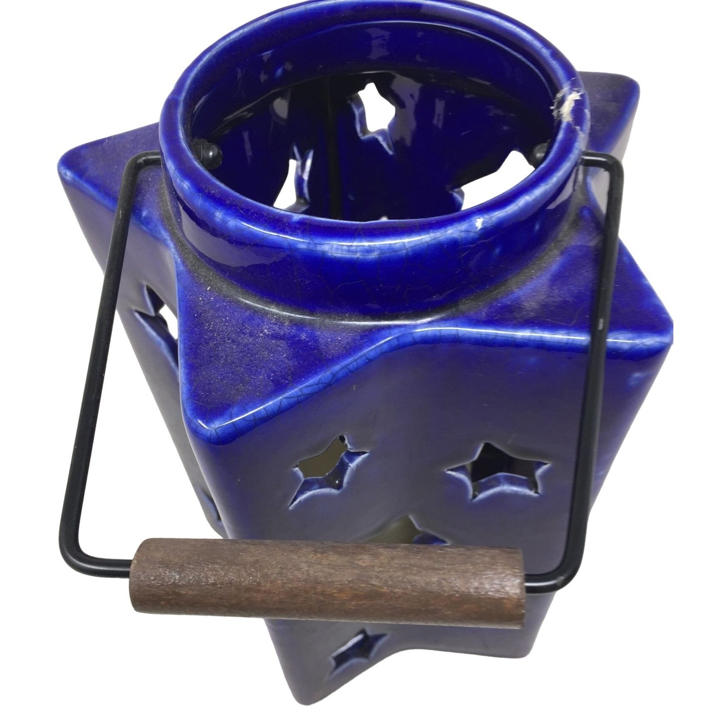 Cobalt Blue LED Candle Lantern 10" Tall with Star shaped body and Handle