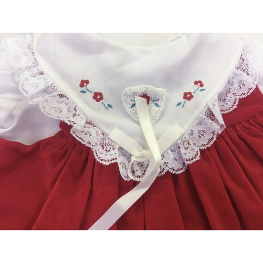 Vintage Red Velvet Dress with white sleves and Collar 18 mos Lace