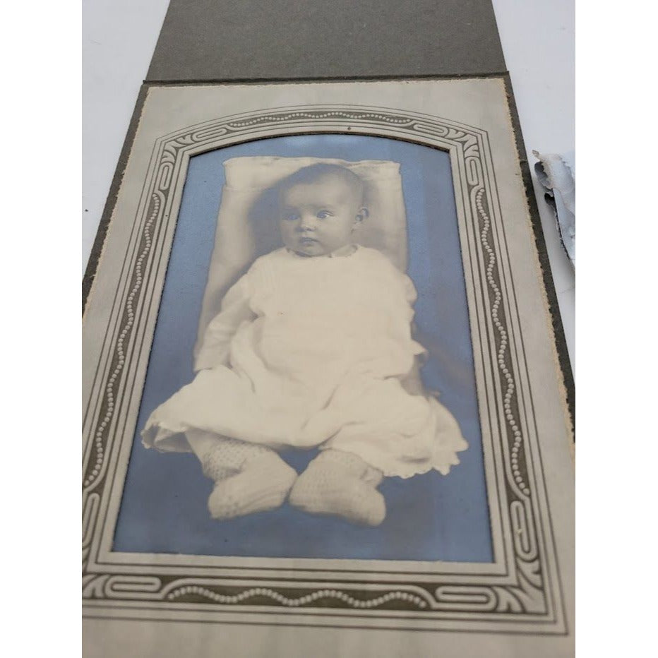 Antique Baby photo in cardboard frame / holder - Sweet big eyed infant sepia original antique photo