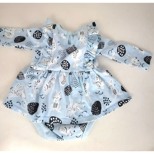 Cat and Jack 3 mos - infant baby Blue and white rabbit long sleeve creeper with ruffle