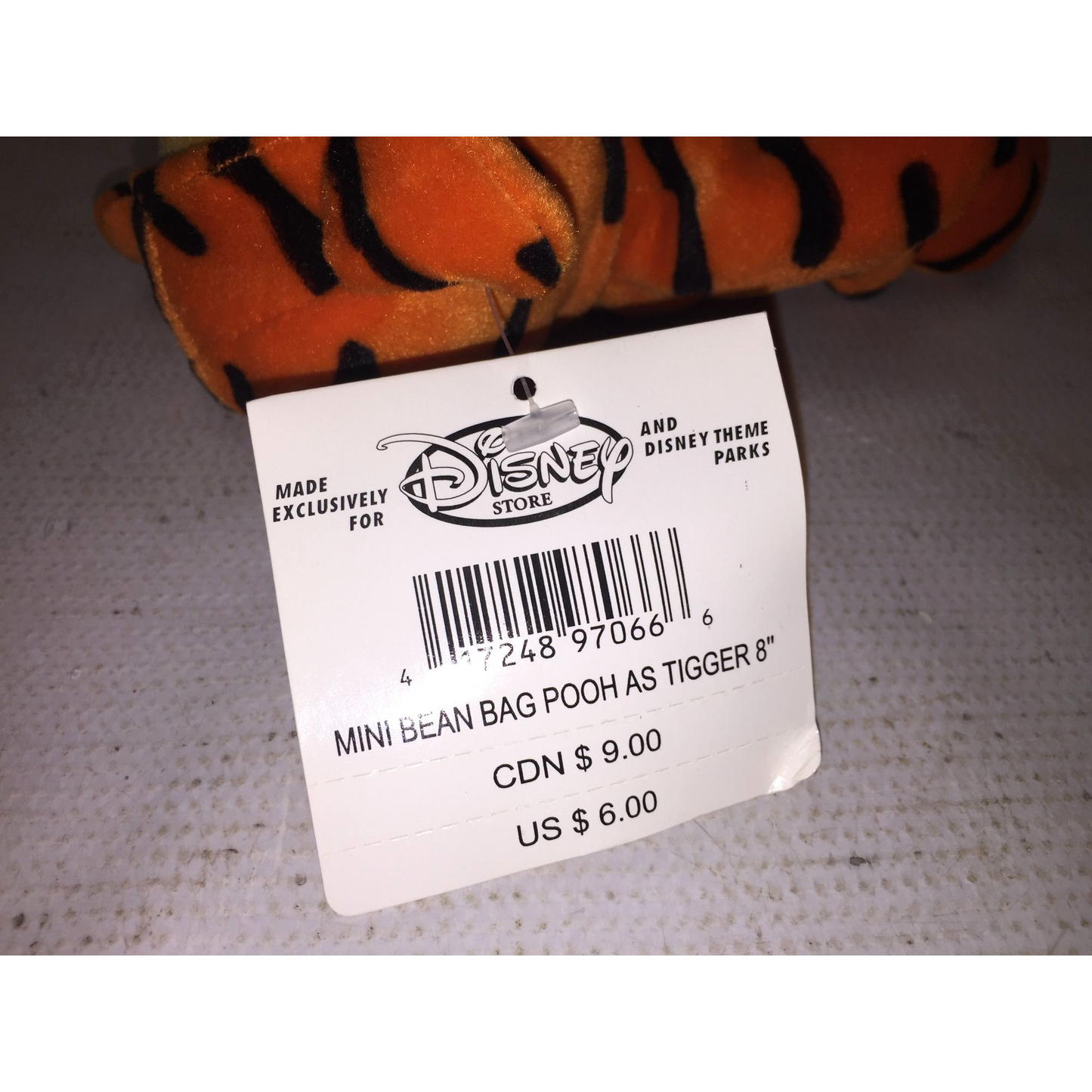 Pooh as Tigger 8" - 1999 - The Disney Store WInnie the Pooh Beanie Toy