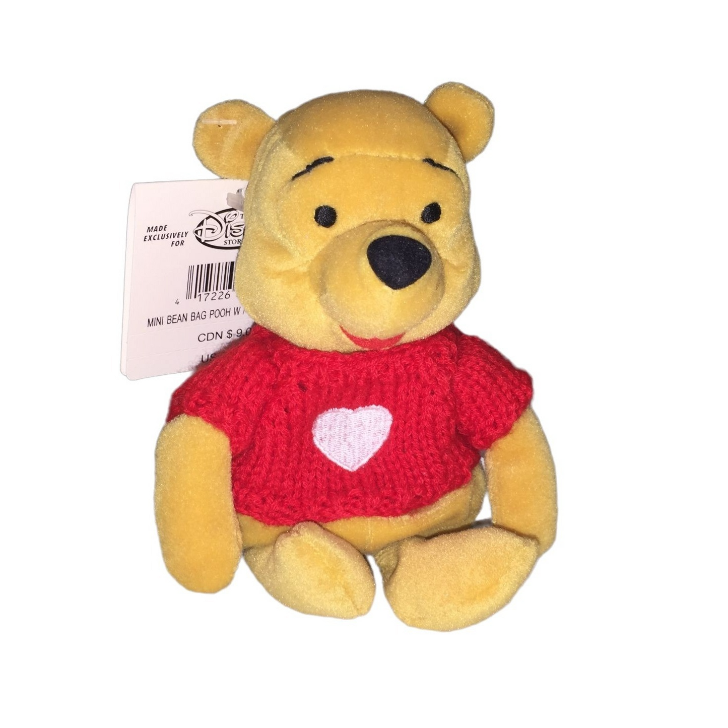 Pooh in Red Sweater - Disney Store Beanie - WInnie the Pooh in Red Knit Sweater with White Heart