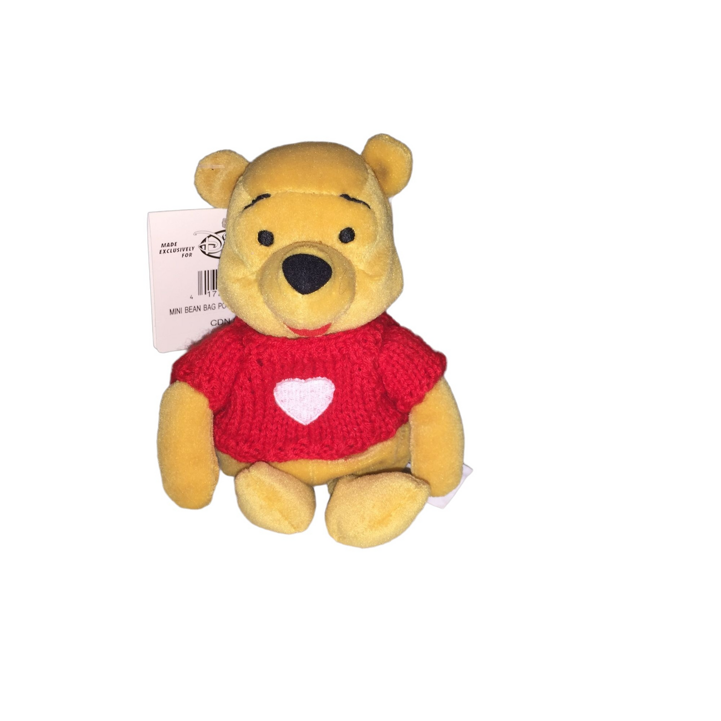 Pooh in Red Sweater - Disney Store Beanie - WInnie the Pooh in Red Knit Sweater with White Heart