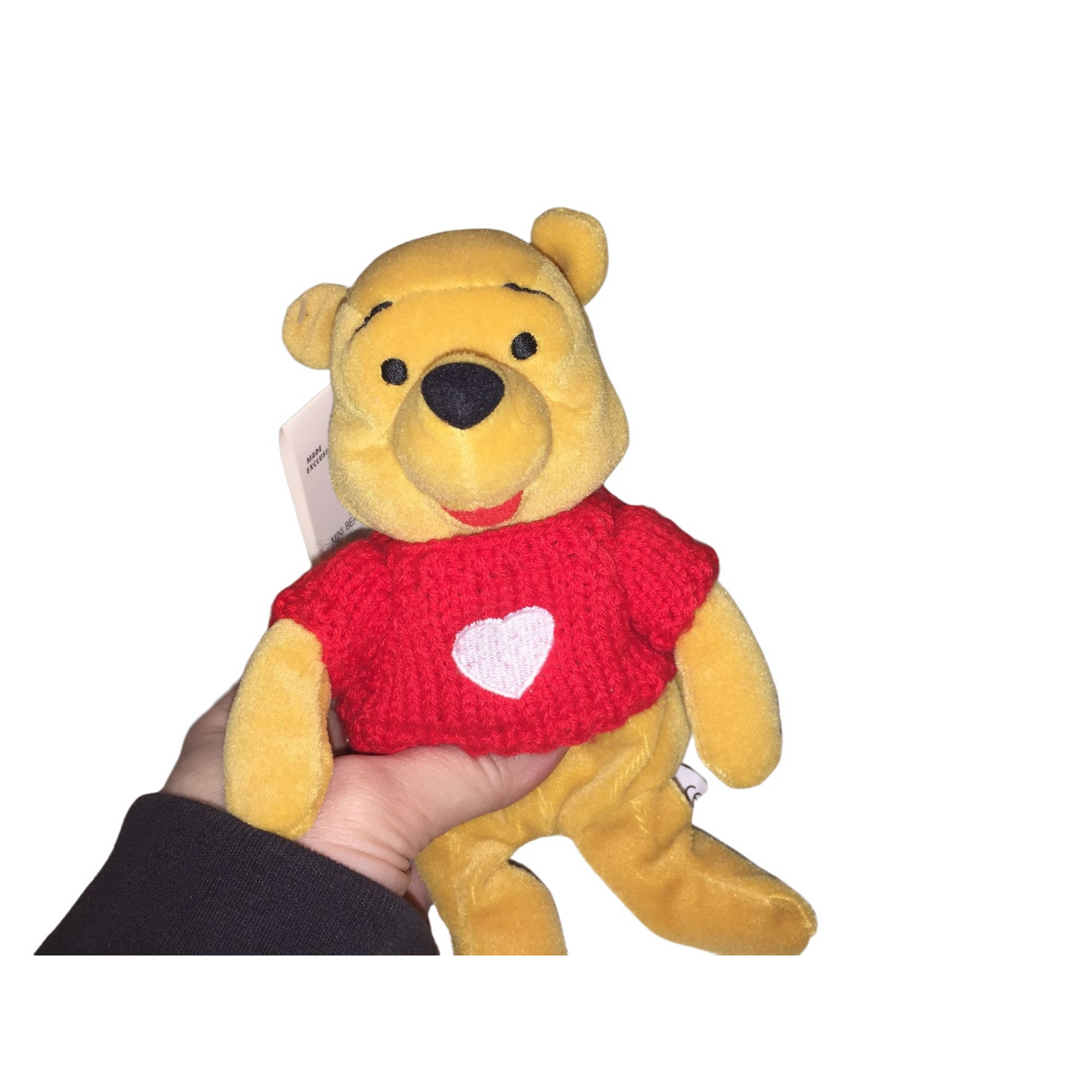 Pooh in Red Sweater - Disney Store Beanie - WInnie the Pooh in Red Knit Sweater with White Heart