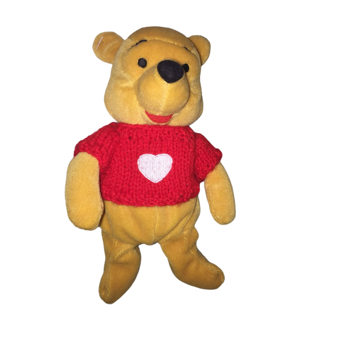 Pooh in Red Sweater - Disney Store Beanie - WInnie the Pooh in Red Knit Sweater with White Heart