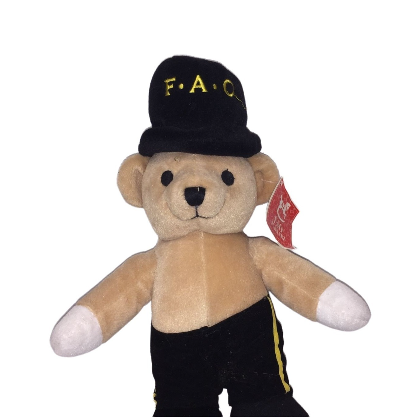 FAO Schwartz Light tan bear with Tall Hat & Black pants with gold stripe - Vintage Toy