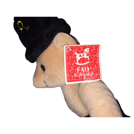 FAO Schwartz Light tan bear with Tall Hat & Black pants with gold stripe - Vintage Toy