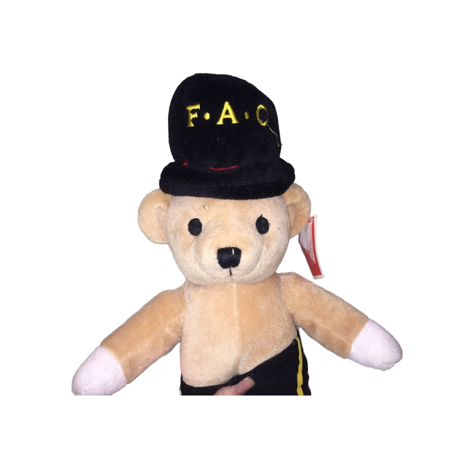 FAO Schwartz Light tan bear with Tall Hat & Black pants with gold stripe - Vintage Toy