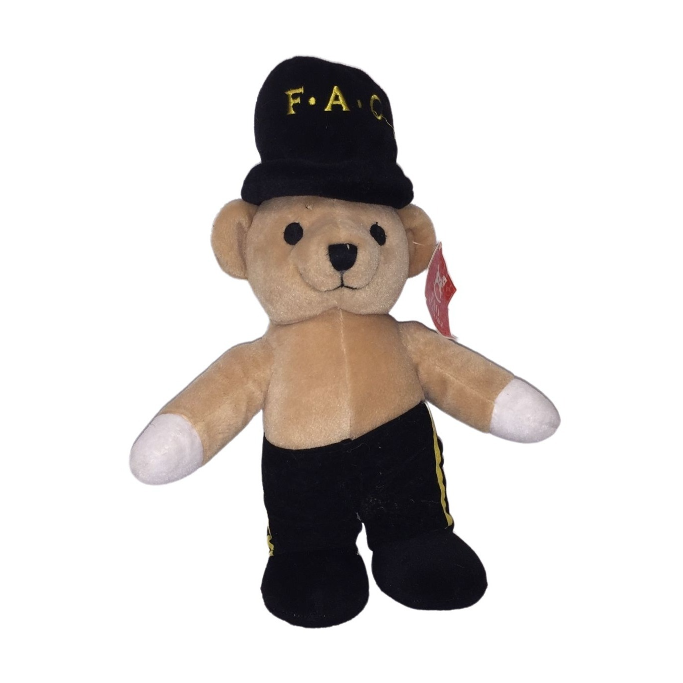 FAO Schwartz Light tan bear with Tall Hat & Black pants with gold stripe - Vintage Toy