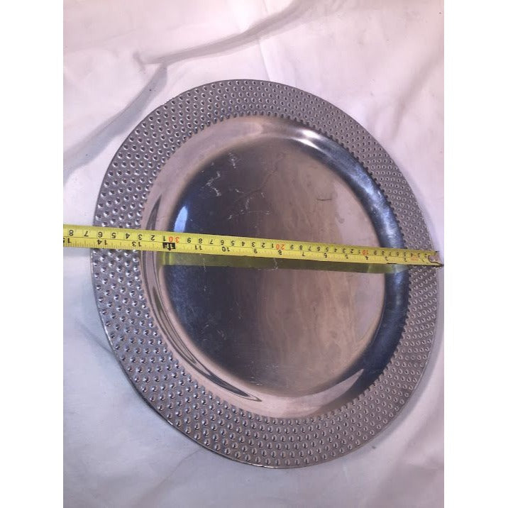 Metal Charger Plate - 14.25" Diameter - pretty raised dot pattern on edge - dining, serving, cake plate