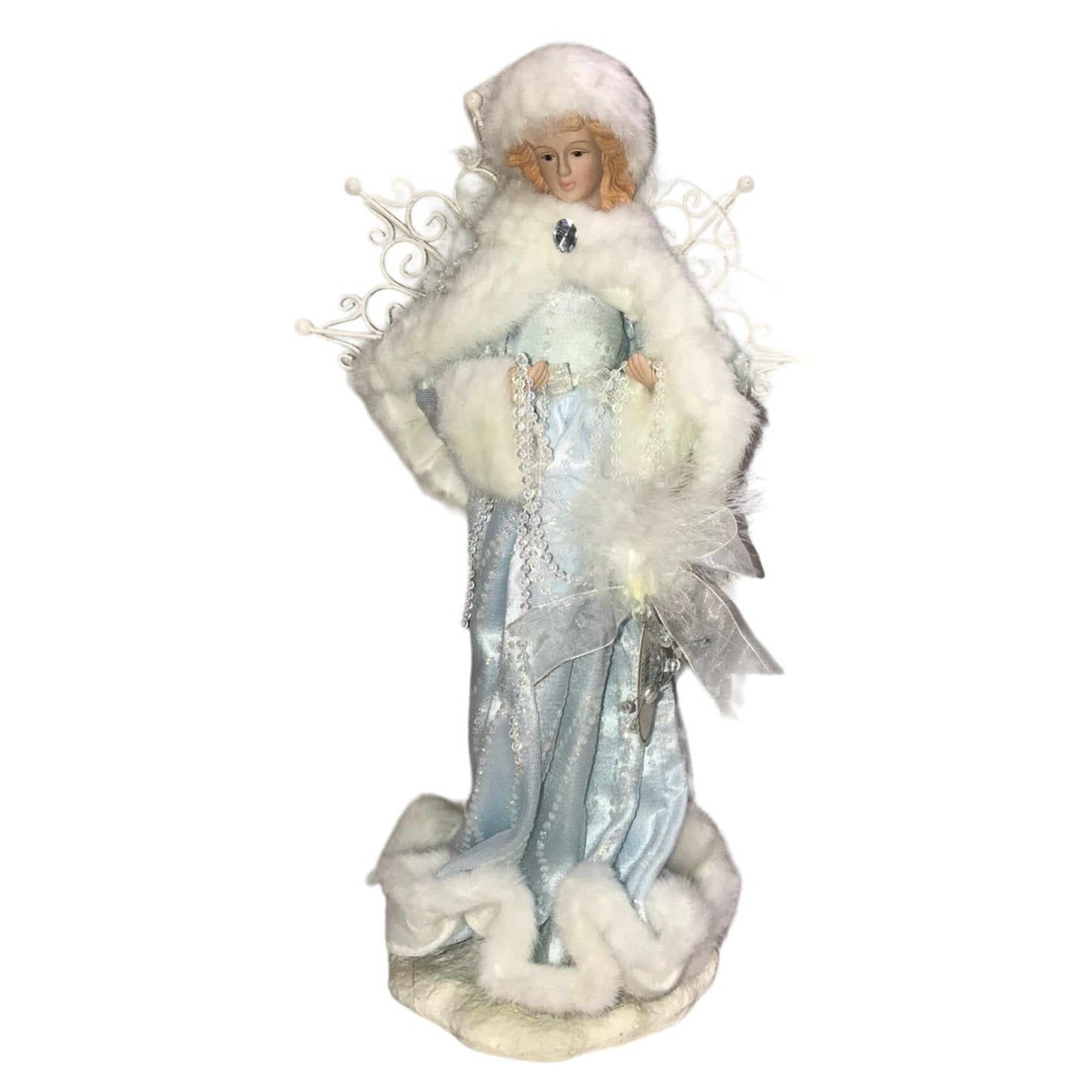 Beautiful Holiday Woman / Angel Decor - Blue and white Ice Angel Christmas Decor Faux Fur Edging