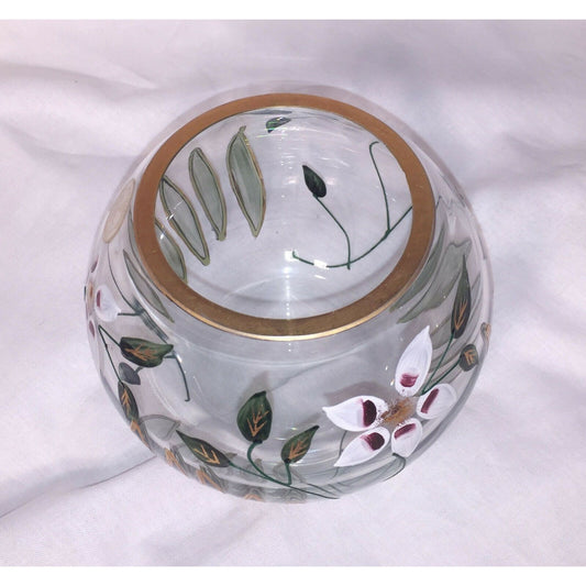 CRYSTAL CLEAR Gold Trim FLOWERS Leaves Candle Holder from Romania