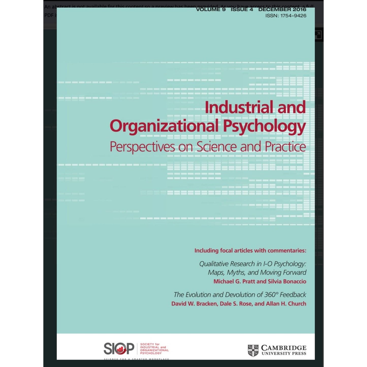 Industrial and Organizational Psychology Vol. 9 Issue 4 Dec 2016