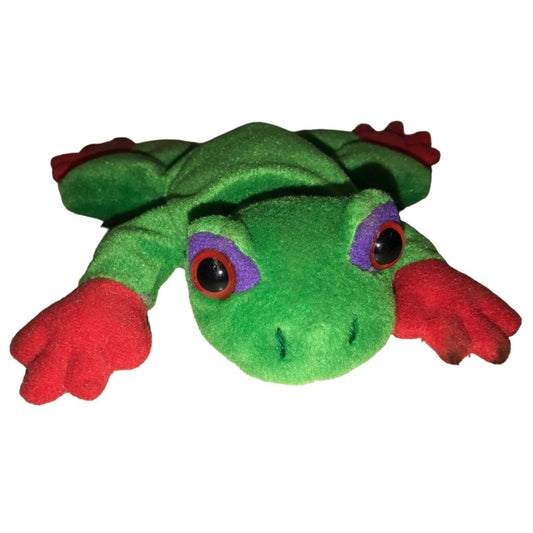 Special Effect 24K GreenTree Frog w Red Feet  Beanie Plush - Approx. 6" Long - Purple around Eyes - Vintage Collectible Plush