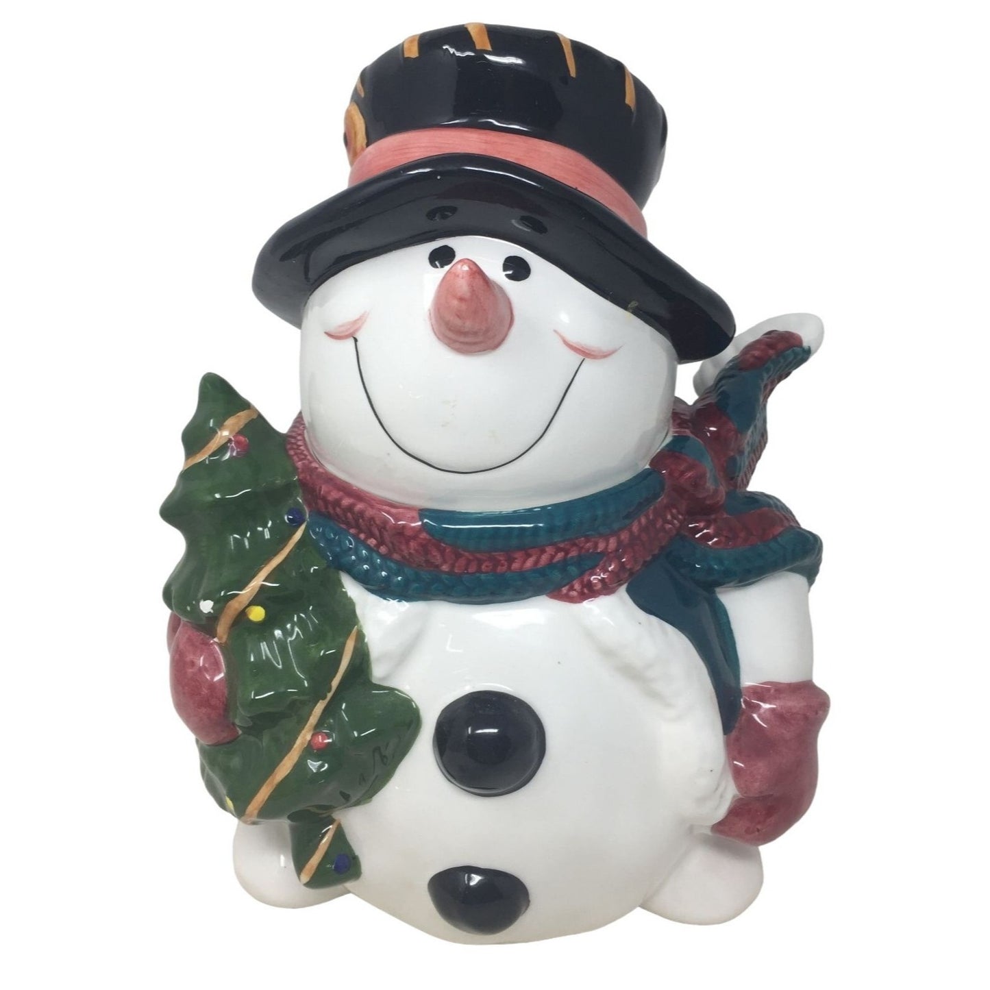 Fun and Festive Smiling Ceramic SNOWMAN COOKIE Jar - Great Holiday Kitchen Decor