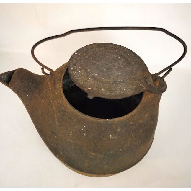 Vintage Cast Iron Kettle with Handle and Lid - some patina , see photos for best depiction -