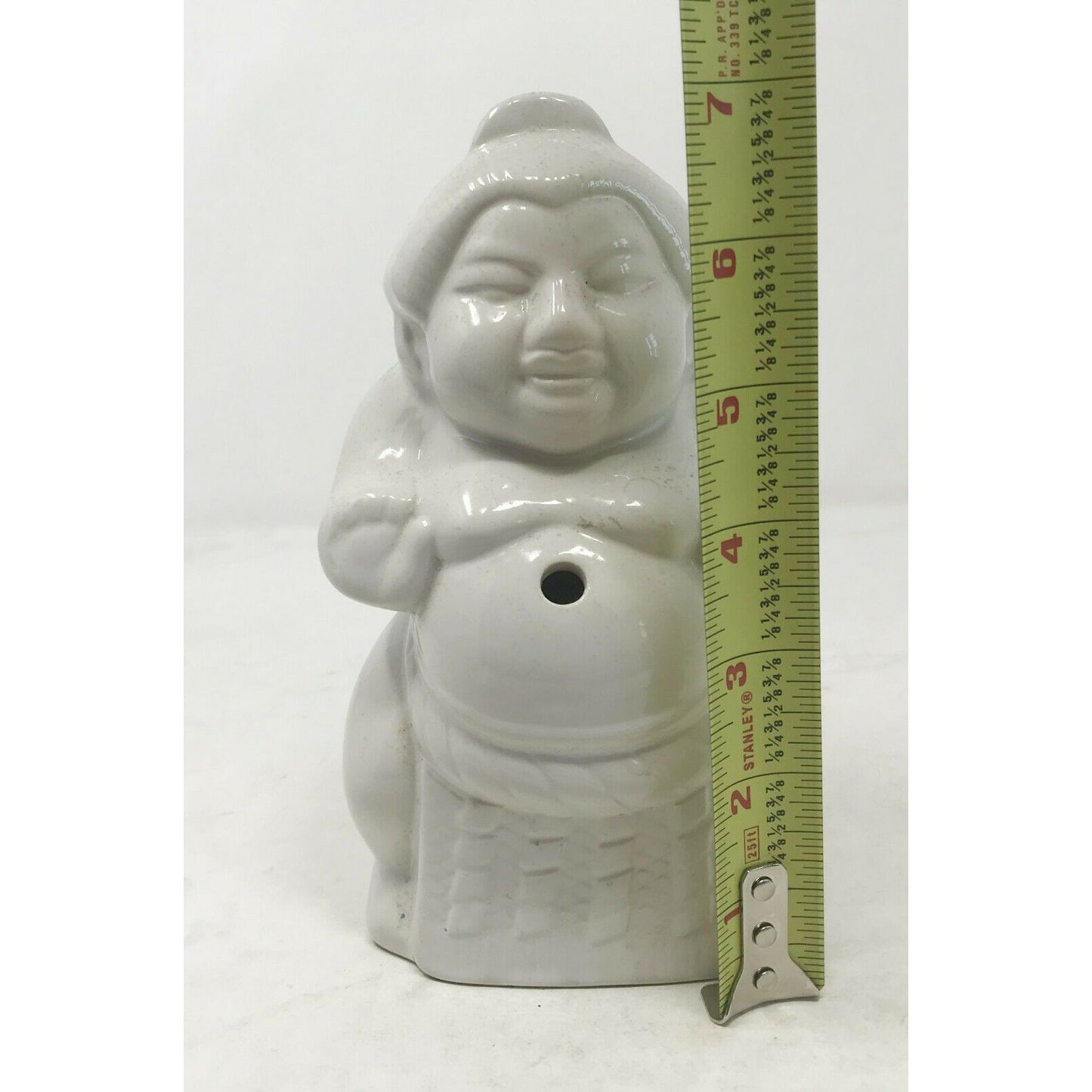 Ceramic BUDDHA Tiki Hands Out White w Hole for Straw or Incense