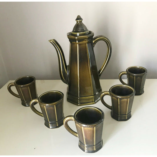 PFALTZGRAFF Coffee PITCHER w Lid #490H & MUGS #280H  Olive Green