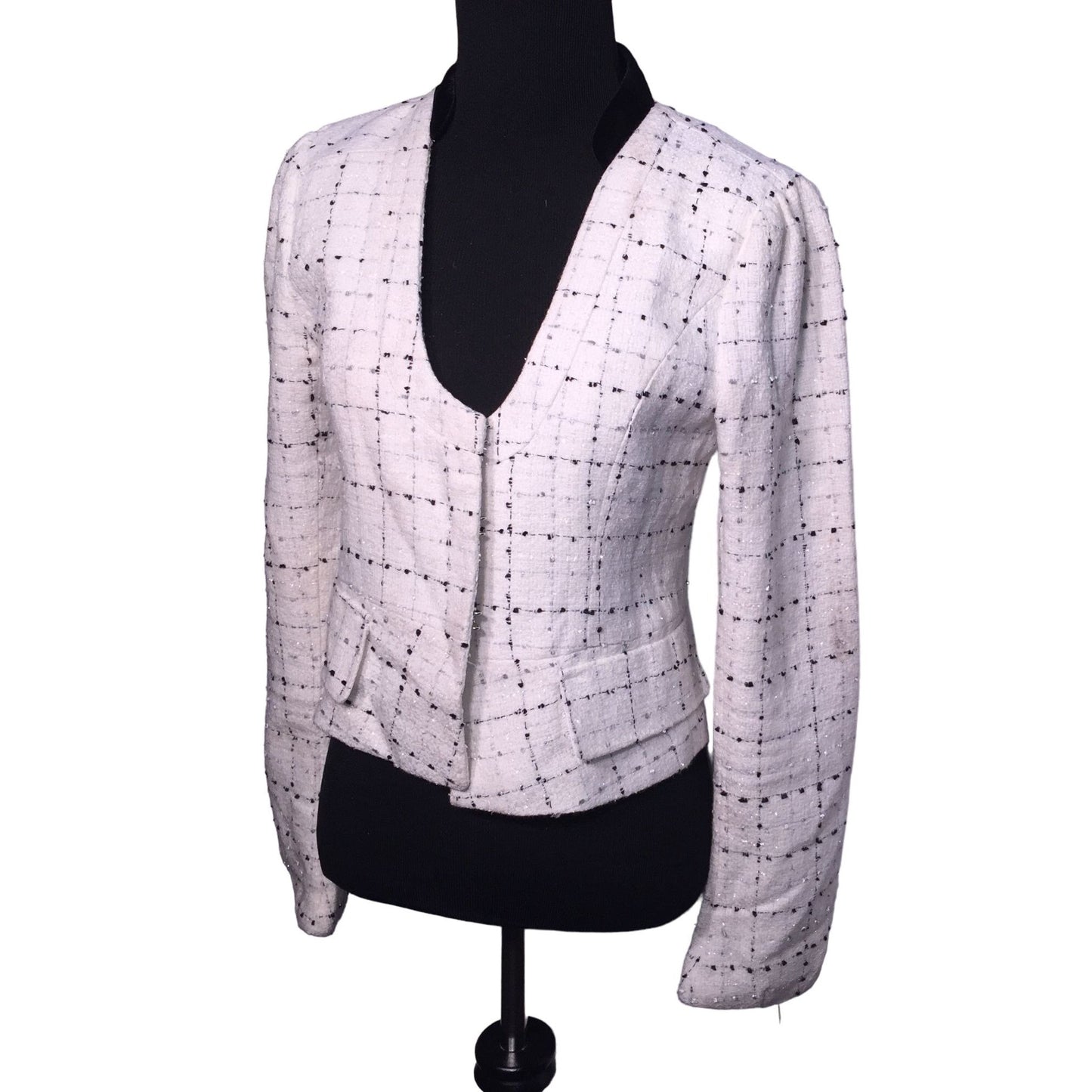 Heroine White Jacket with black and gray light dot / line pattern hidden front closures - Business wear