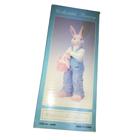 Easter decor - Brown Rabbit Holding Bucket of Easter Eggs (Wearing overalls) - Holiday Decor