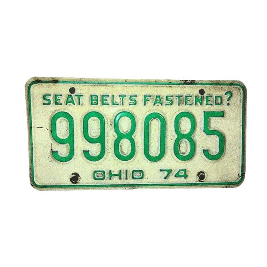 Seat Belts Fastened? Ohio '74 White and Green License Plate some wear but overall good (see photos)