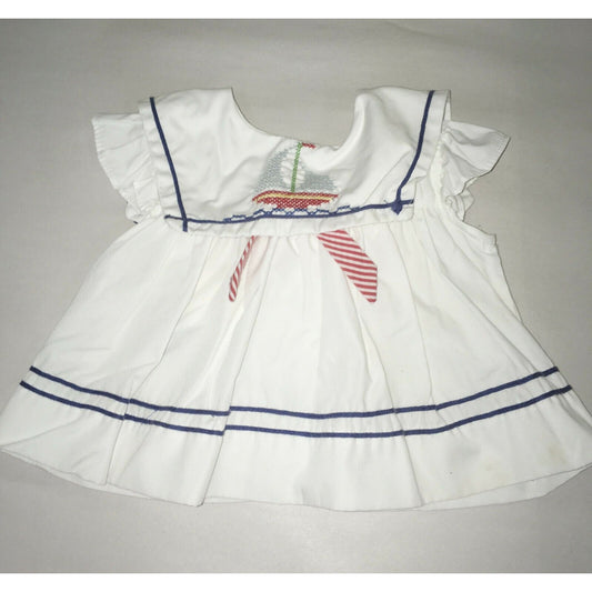 Vintage Baby SunDress0-6 Months - White Sailor Style White BlueRed