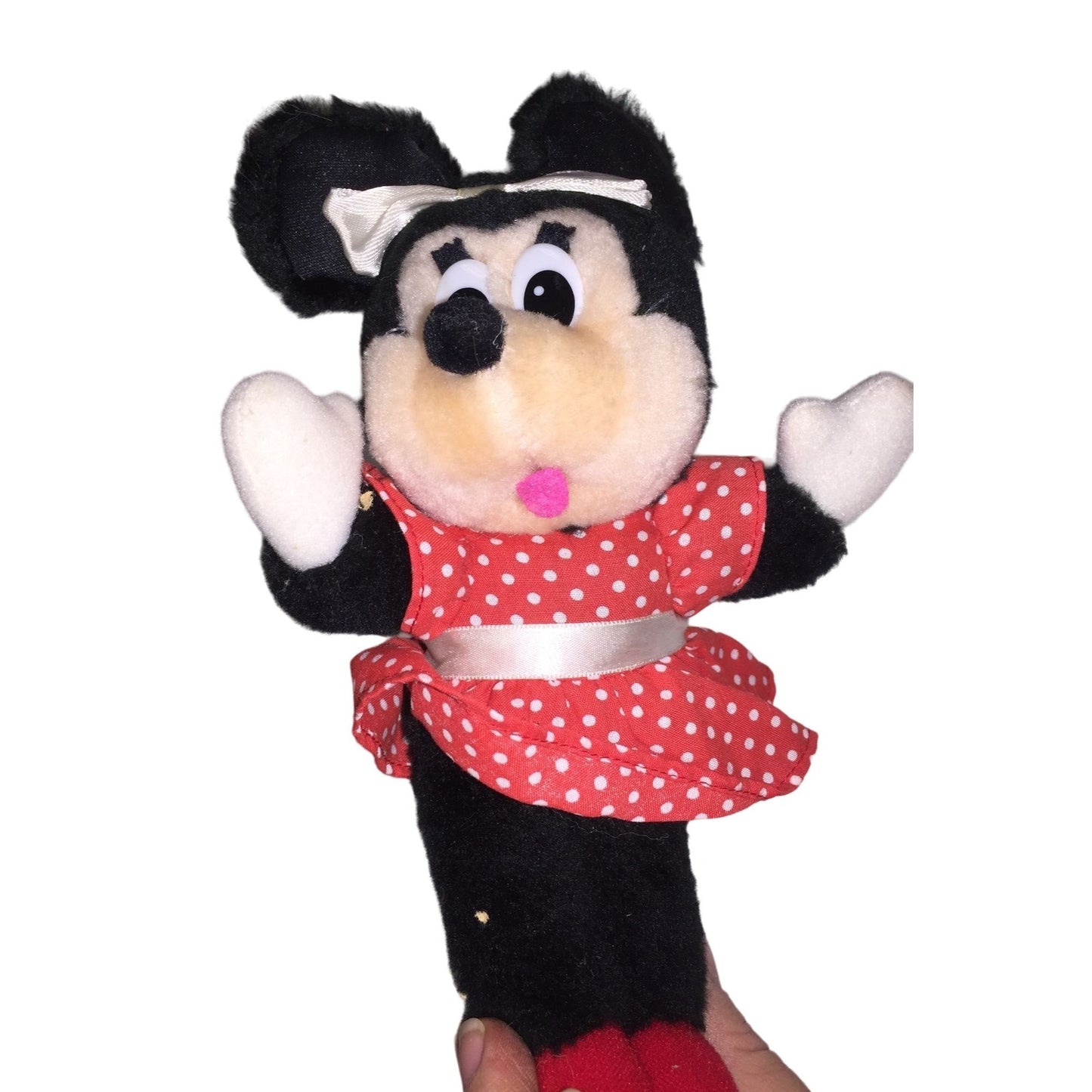 Vintage MINNIE MOUSE Plush by APPLAUSE - White Bow and Belt - Red Dress with small white polka dots