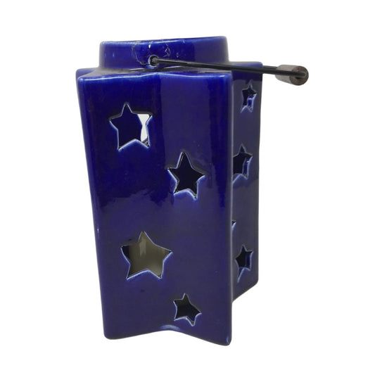 Cobalt Blue LED Candle Lantern 10" Tall with Star shaped body and Handle