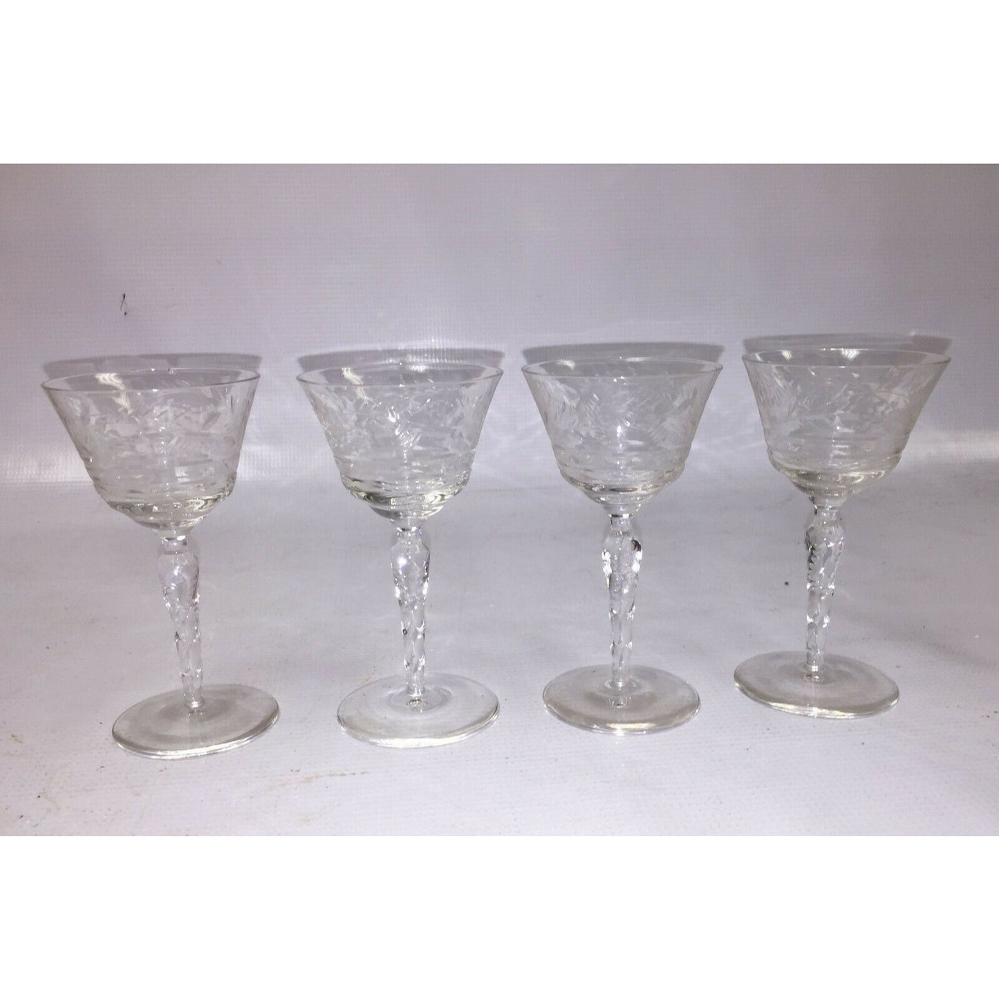 Vintage CRYSTAL Goblets Icicle stems Floral pattern Water Cocktail