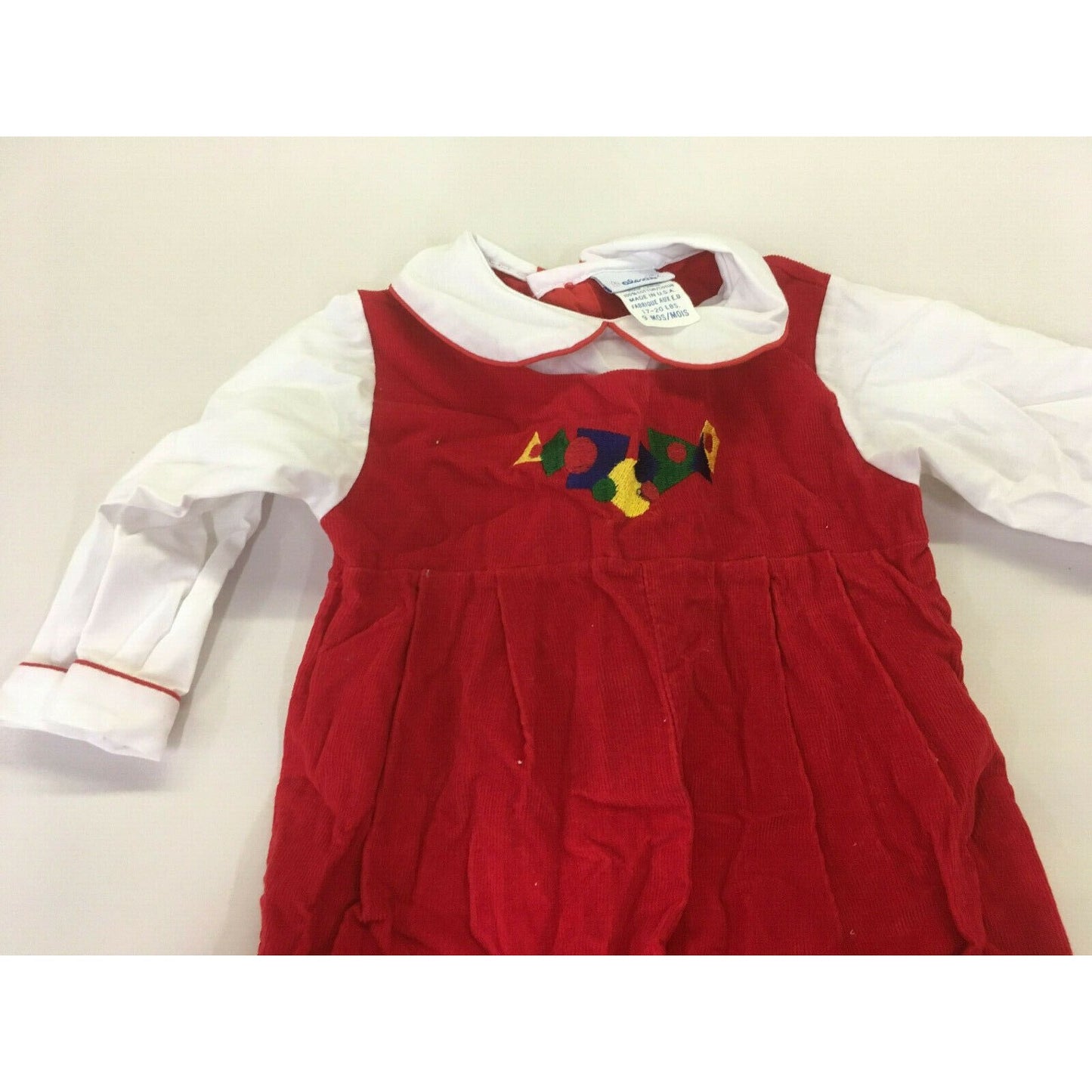 Vintage Alexis Red Courdory romper Outfit 9 mos - Embroidered