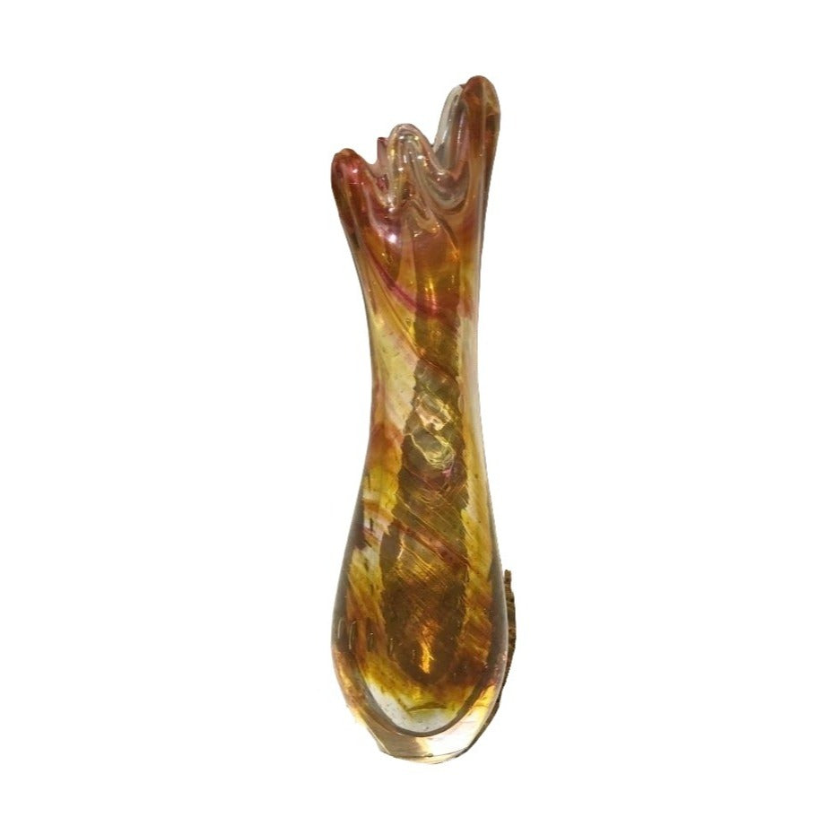 MARTY CHRISTY 2003 Beautiful ART GLASS Bud Vase - Orange and crimson swirl white and Clear Signed and INSCRIBED 'Merry Christmas, Sally' - L