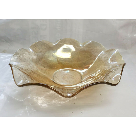 FRUIT BOWL Peach Marigold CARNIVAL GLASS Iris Pattern Flowing Edge