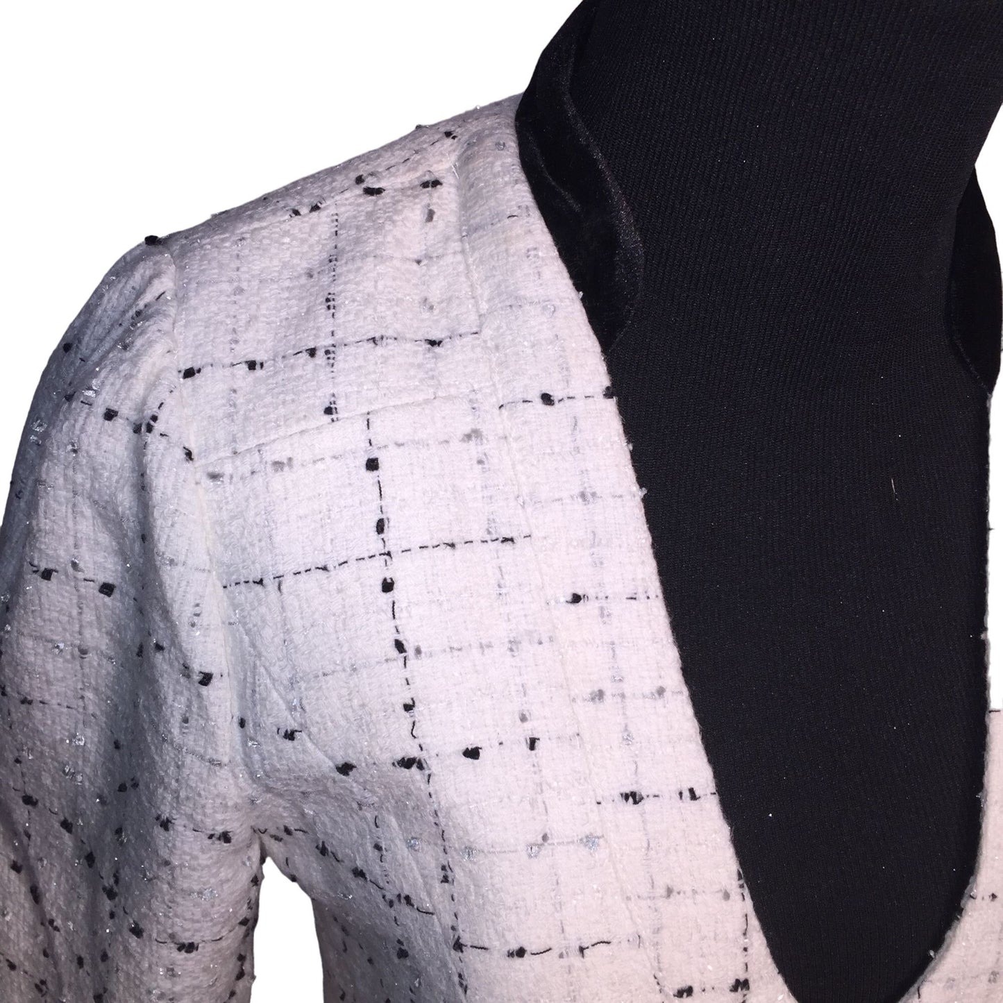 Heroine White Jacket with black and gray light dot / line pattern hidden front closures - Business wear