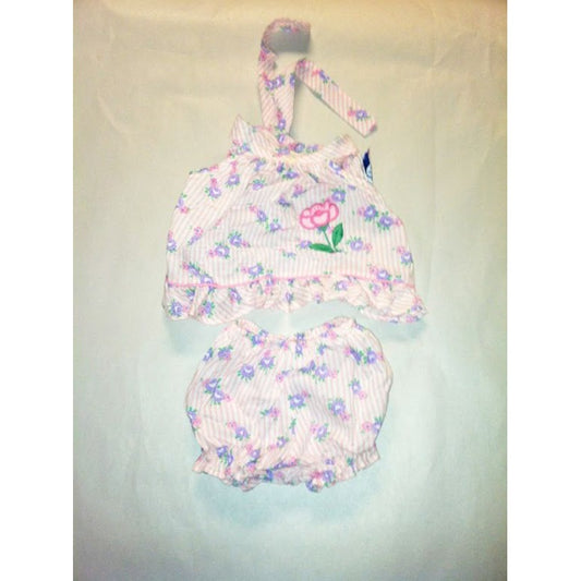 girl Kids Place two piece purple-pink floral set, 3-6 mo - some stains on collar