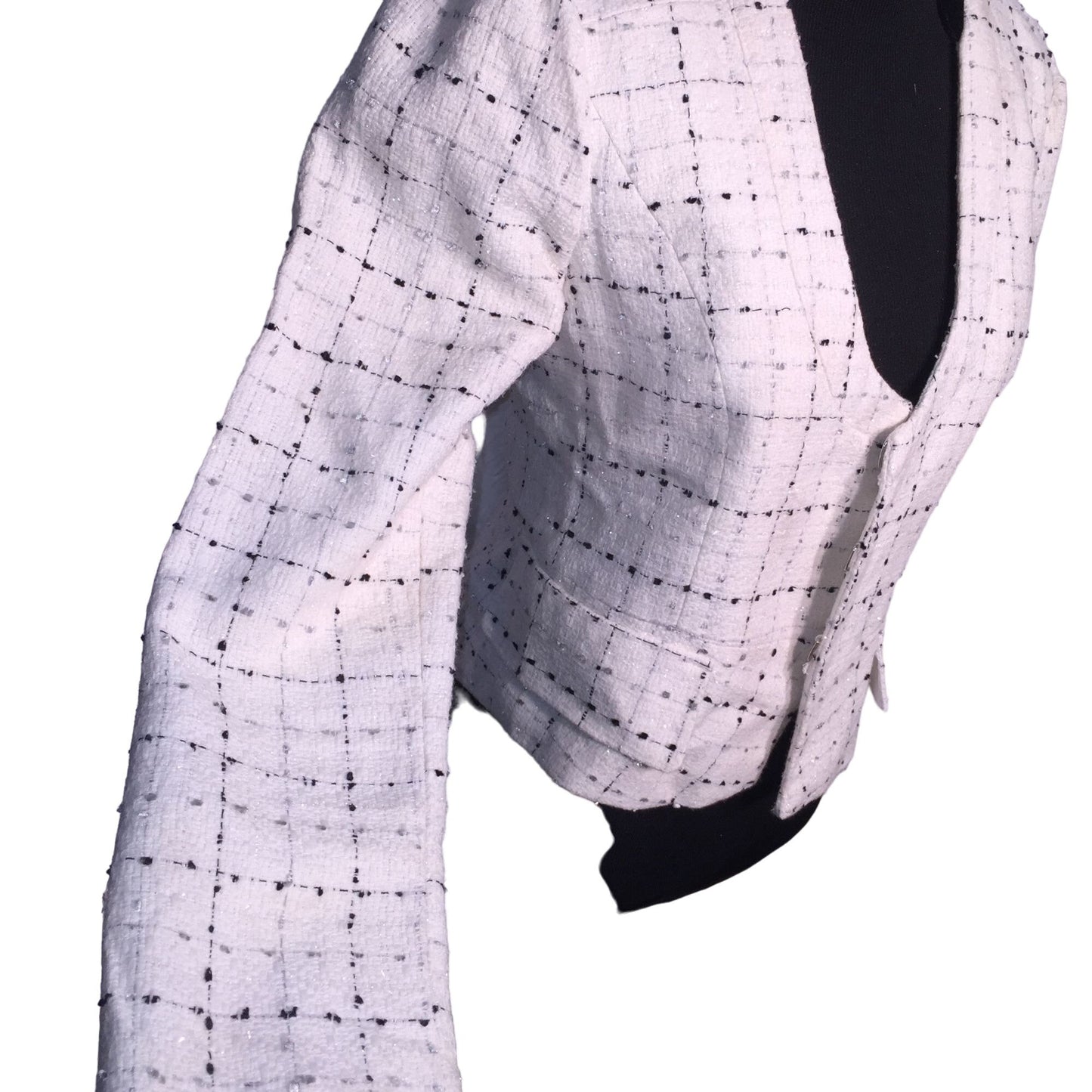 Heroine White Jacket with black and gray light dot / line pattern hidden front closures - Business wear