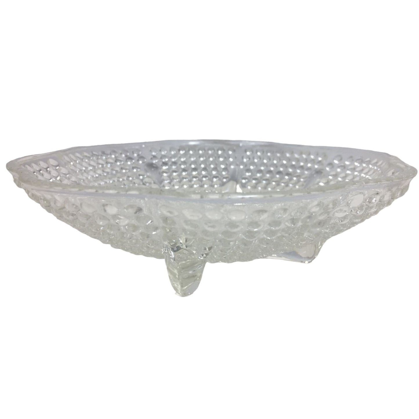 Pretty Clear Hobnail Dish with slightly scalloped edges  - 6.5" Diameter