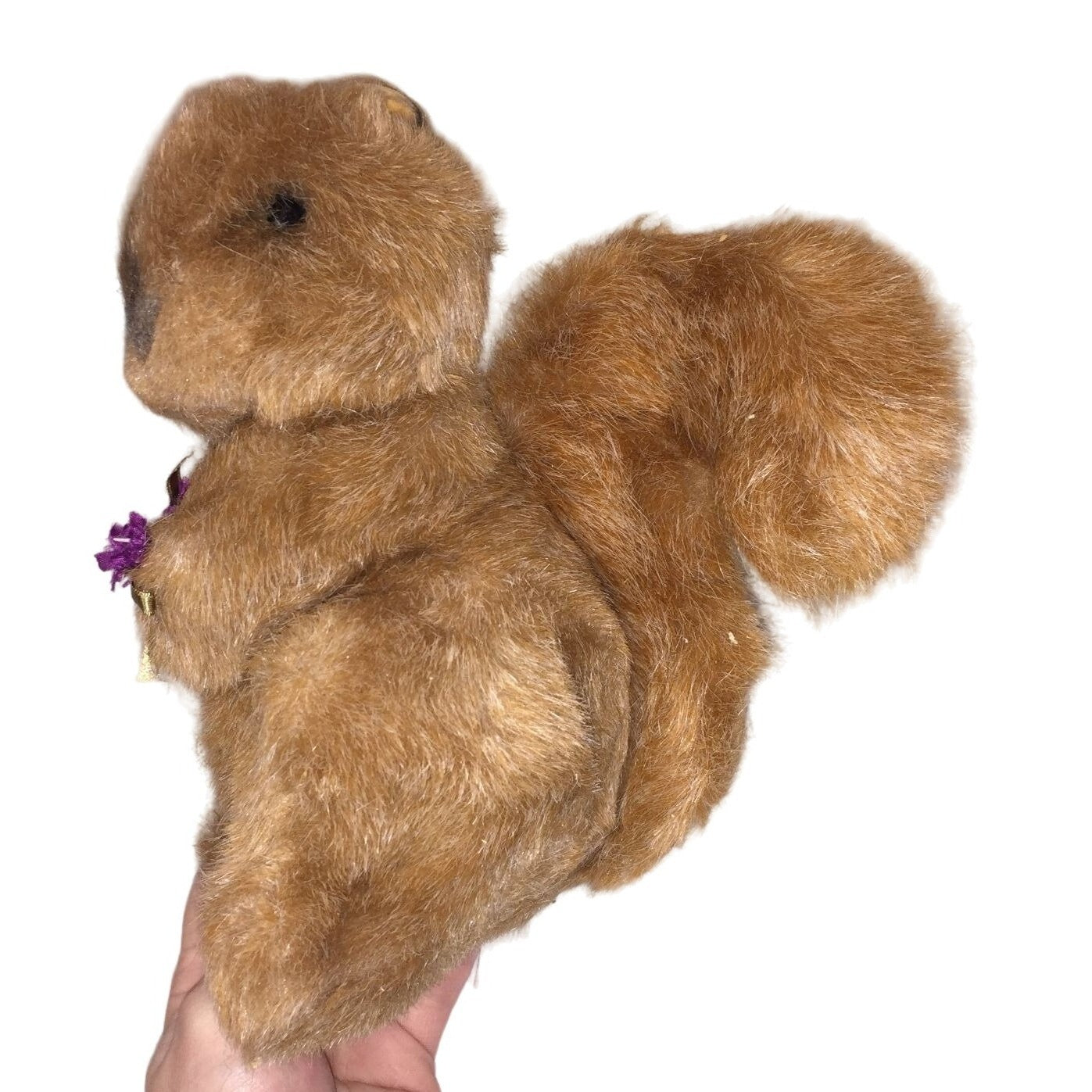 Classic GUND Squirrel Plush Collectible - NUTSY - 7" tall holding Purple Flowers -