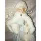 Porcelain Christmas Angel on Base White Fur & Blue Gem Beads Gown Unbranded  A+ Stuff Dolls
