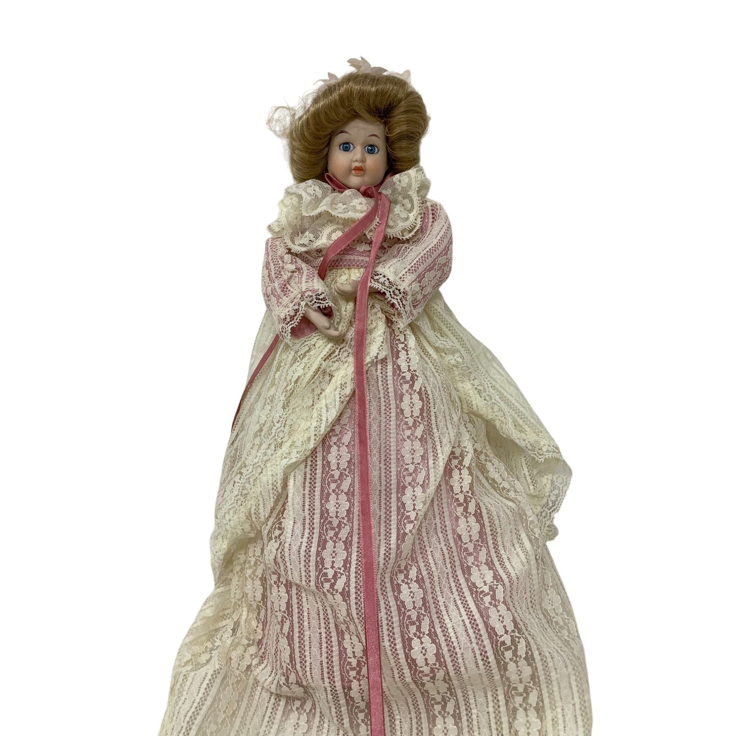 Porcelain Mauve and Lace Christmas Tree Topper - Ash Blonde Hair Holiday Decor Doll