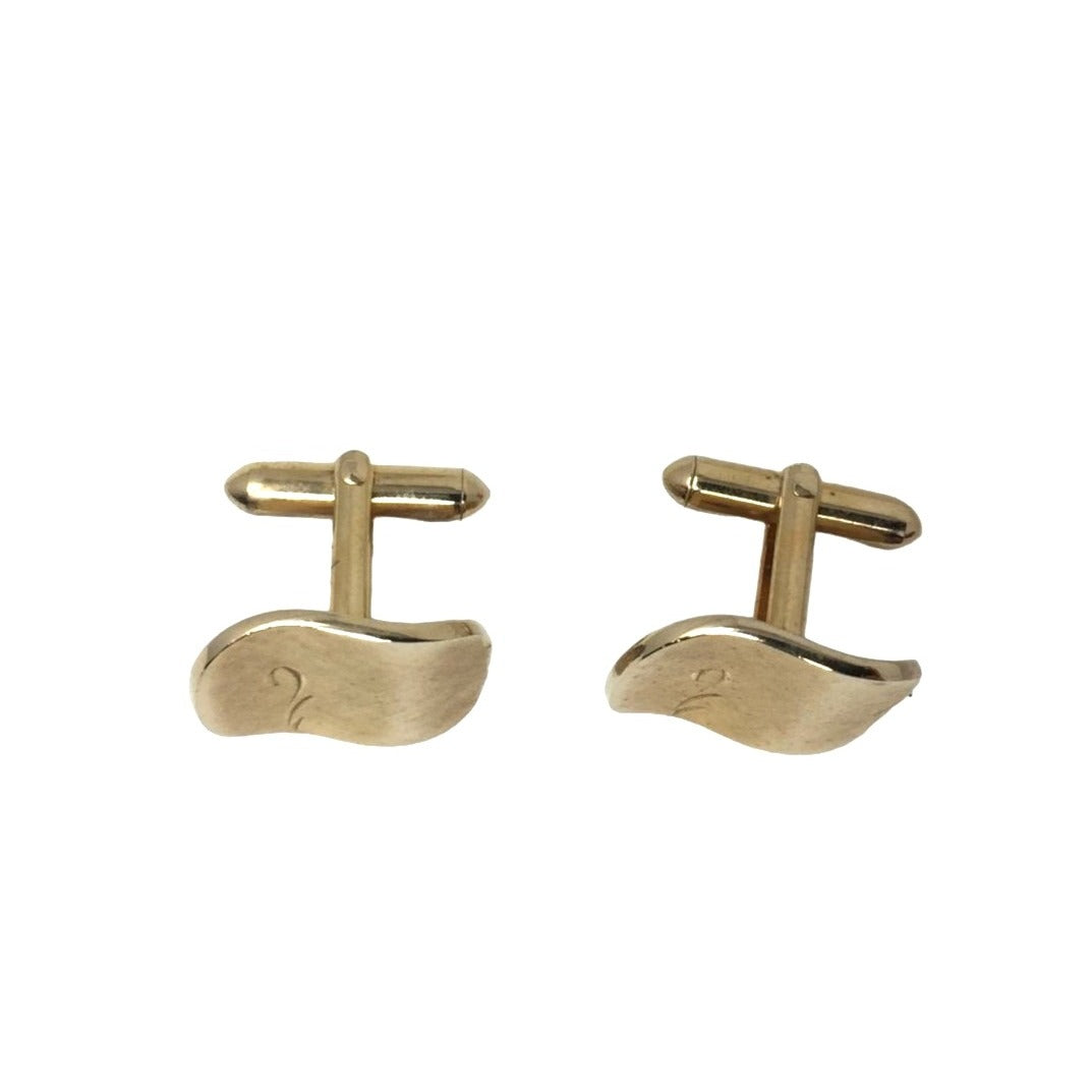 Wave Style Cufflinks - Gold Tone with pattern on face - Men's Jewelry