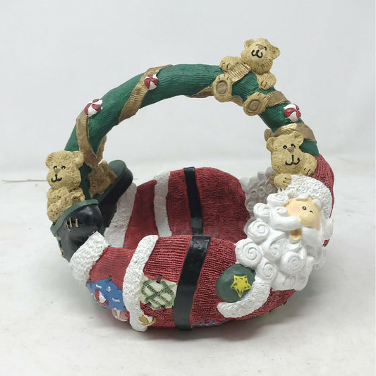 DEPARTMENT 56 Resin Basket or Bowl SANTA CLAUS w Teddy Bears FUN